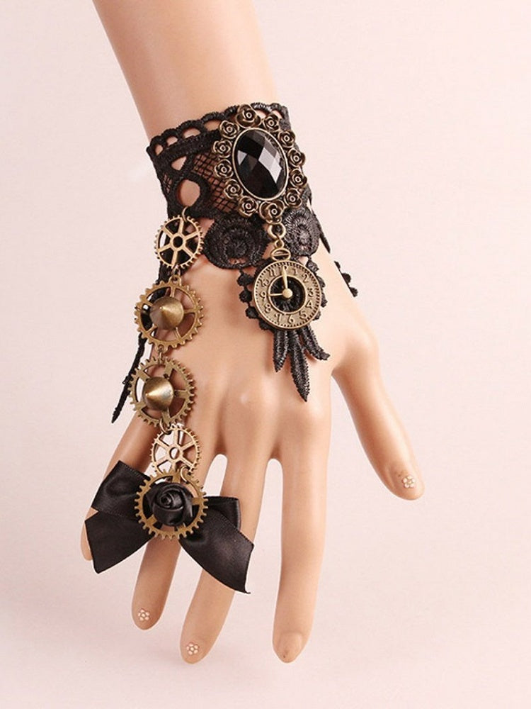 Steampunk Vintage Clock & Gear Finger Ring Bracelet