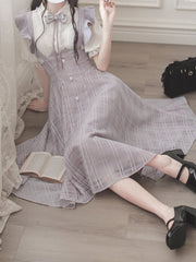 Taro Purple Jirai Kei Lace Bowtie with Rhinestone Decoration