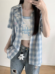 White and Blue Faux Two-Pieces Cropped Cami Top