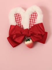 Sweet Lolita Plush Bunny Ear Strawberry Charm Bowknot Hairclip