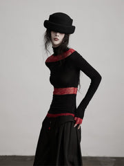 Urban Goth Black & Red Paneled Knit Long-Sleeve Top