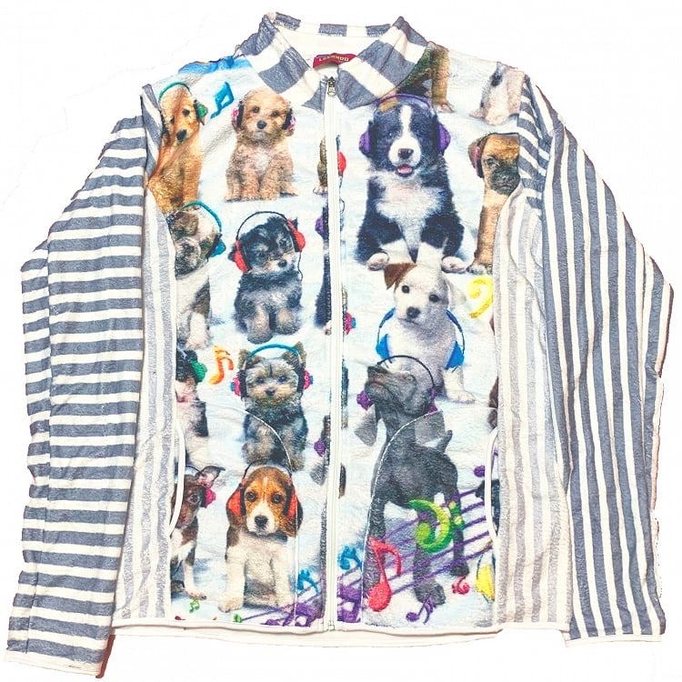 White Gyaru Fashion Puppy Print Striped Pattern Jacket