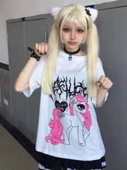 Unicorn Print Round Neck Graphic T-shirt