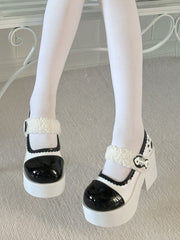 White Jirai Kei Claw Fishbone Design Platform Shoes
