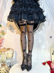 Butterfly Pattern Black/White Over Knee Stockings