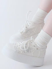 White Y2K Star Applique Platform Sneakers