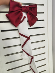 White/Pink/Red Big Bow Crisscross Banded Under Knee Stockings