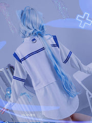 Genshin Impact Furina Inspired White and Blue Top