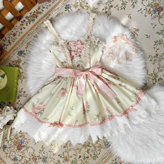 Rosette Print Summer Short Dress High Waist Lolita Jumper Skirt