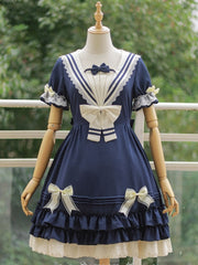 Plus Size Friendly Sailor Collar One Piece 4 Colors Sweet Dress