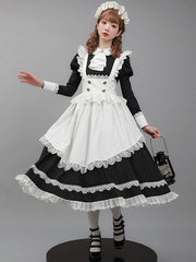 Long Version Black and White Elegant Juliette Sleeves Maid Lolita Dress