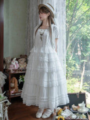 White Square Neckline Tiered Ruffles Elegant Lolita JSK Dress