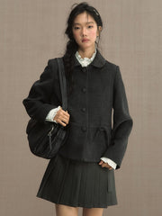 Dark Gray Peter Pan Collar Blazer with Bow Accent
