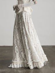 Urban Goth White Floral Pattern Tulle Umbrella Skirt with Shell Charms + White Shawl