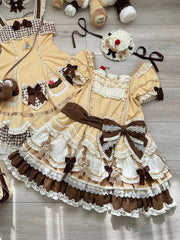 Yellow Dropped Waist Bowknot Details Layered Hem Sweet Lolita Dress