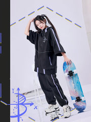 White & Purple Ear Design Buckle Strap Detachable Sleeves Jirai Kei Hooded Jacket