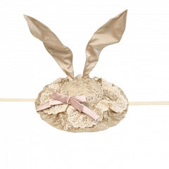 French Elegance Lace Bunny Ear Hat – Pink Bow Accent