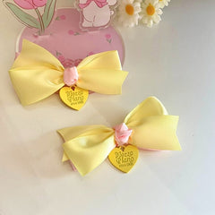 Yellow and Pink Sweet Heart Charm Bowknot Hairclip