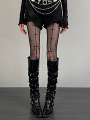 Y2K Black Cross Pattern Punk Fishnet Tights