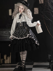 Black & White Striped Corset High-Waist Gothic Lolita Skirt