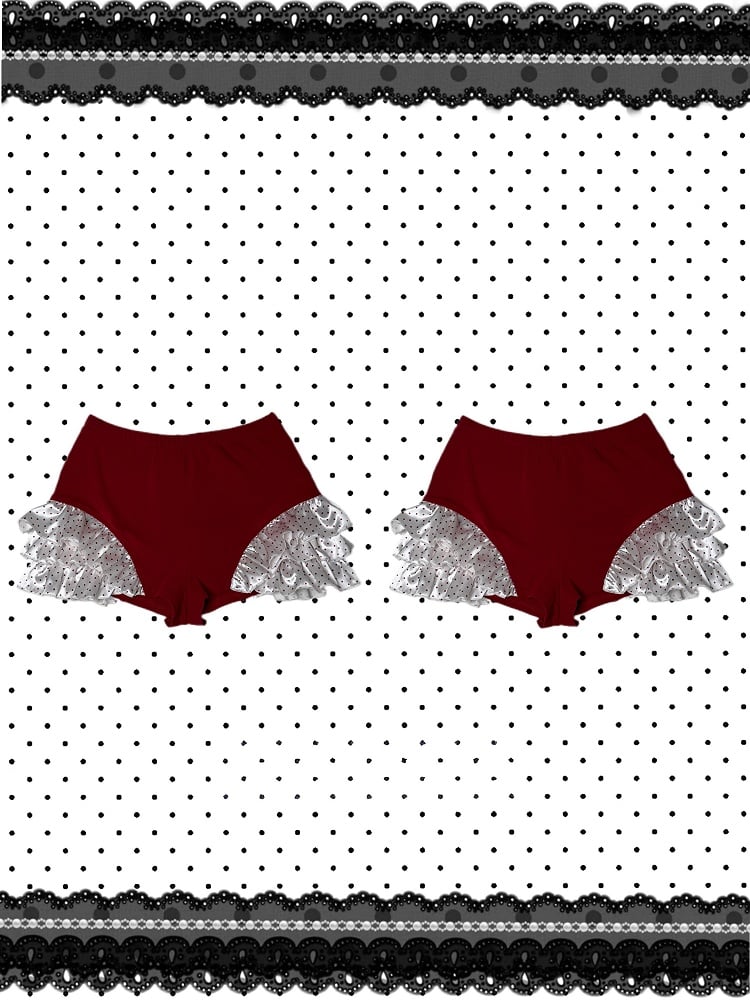 Red/White Gothic Christmas Shorts with Tiered Polka Dot Ruffles Trim