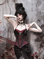 Victorian Goth Spiderweb Lace Wine Red Vampire Boned Corset