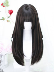 Hime Cut Black-brown Long Straight Synthetic Wig