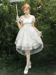 White Short Version Empire Style Lolita Full Set - Slip Dress + Cropped Top + Overlay + Headpieces