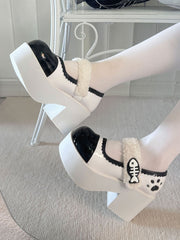 White Jirai Kei Claw Fishbone Design Platform Shoes