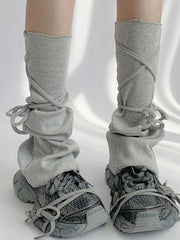 Self-tie Straps Gray/White Flared Leg Warmers
