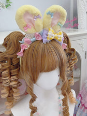 Yellow/Blue&Pink Polka-dot And Plaid Pattern Bowknot Details Thicken Version Plush Bunny Ear KC