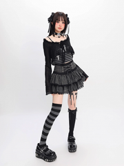 Y2K Black Striped Cami Top with Self-tie Cropped Coverup Set