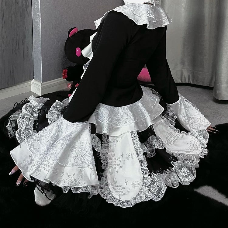 Clearance-Size L for Waist 66-70+CM Detachable Bunny Ears Black Punk Tiered Skirt with Undies