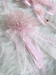 Sweet Lolita Pink Large Floral Bowknot Ribbon Hairclip With Tassel