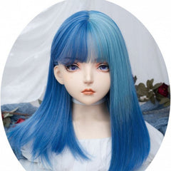 Split Color Bangs Cyan Highlights Sky Blue Straight  Synthetic Wig