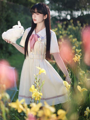 White and Pink Bowknots Flower Brooch