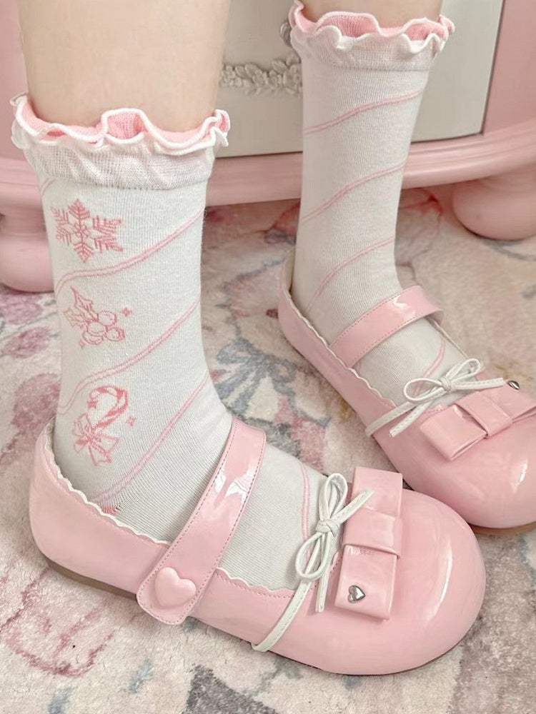 Pink Snowflake Print Christmas Sweet Lolita Calf Socks