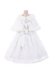 White Sweet Full Set - Snowflake Pattern Big Bow Jumper Skirt + Cape