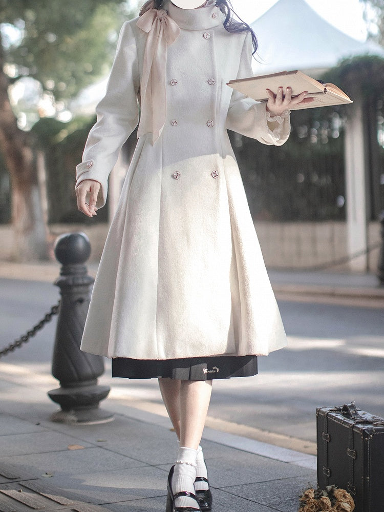 White Elegant Double-breasted Swing Coat
