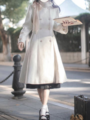 White Elegant Double-breasted Swing Coat