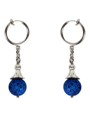 Steampunk Silver Ear Clips With Dark Blue Bead Charms