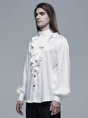 Men's White Gothic Vampire Count Long Sleeve Shirt