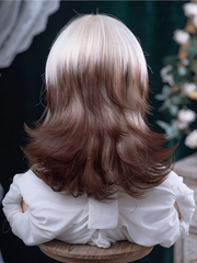 White And Brown Ombre Hair Color 43CM Length Ouji Short Wig With Air Bangs