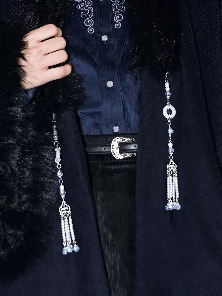 White Chinese Style Beaded Chain - Ring Accents with Tassel Design