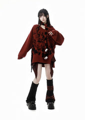 Red Striped  Pattern  Scarf with Panda Plushies