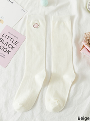 White/Black/Beige Cute Kitten Paw Embroidered Calf Socks