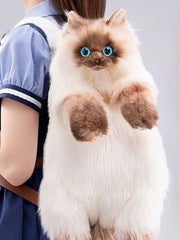 Realistic Siamese Cat Plush Backpack/Crossbody Bag - Large Size