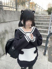 Soft & Adorable Navy Blue Sailor Collar Sweatshirt with Panda Embroidery