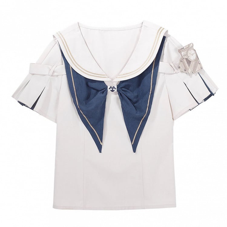 Sailor Collar Short Sleeves Bowknot Shirt