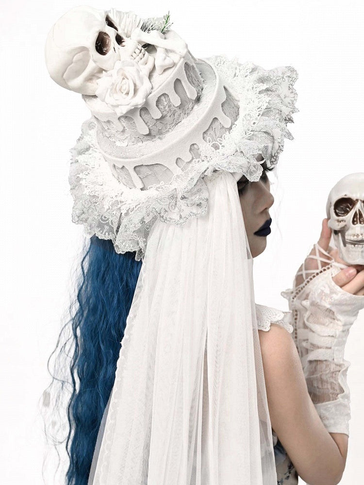 White Gothic Corpse Bride Cake-shaped Hat
